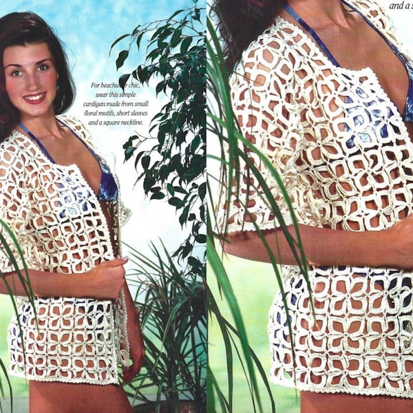 Vintage Crochet Pattern Swimsuit Cover Up Lacy Floral Motif Tunic Cardigan Beachwear Coverup PDF Instant Digital Download Crochet Cotton