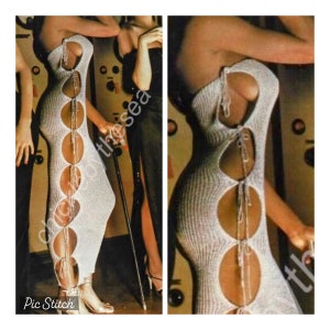 Vintage Knit Dress Pattern: 70s Sexy Peekaboo Gown (PDF Pattern)
