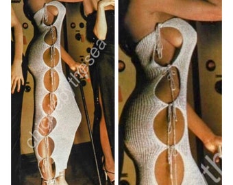 Vintage Knit Dress Pattern: 70s Sexy Peekaboo Gown (PDF Pattern)