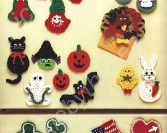 Vintage Crochet Fridge Magnets Pattern PDF Instant Digital Download Holiday Valentine’s Day Christmas Halloween Kitchen 22 Designs