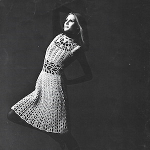 Vintage 70s Crochet Pattern Lacy Openwork Dress PDF Instant Digital Download Swimsuit Cover Up Beach Coverup Festival Clothing Action Wear