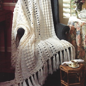 Vintage Crochet Pattern Elegant Aran Style Afghan PDF Instant Digital Download Cable Knit Throw Blanket Home Decor
