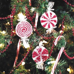 Vintage Crochet Pattern Peppermint Candy Cane Ornaments Set of 3 PDF Instant Digital Download Elegant Holiday Tree Home Decor