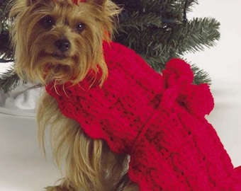 Vintage Crochet Pattern for Dogs Cable Knit Aran Christmas Sweater PDF Instant Digital Download Valentines Day Jacket Coat Dog Clothes