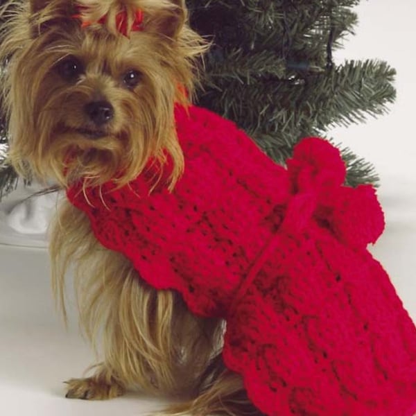 Vintage Crochet Pattern for Dogs Cable Knit Aran Christmas Sweater PDF Instant Digital Download Valentines Day Jacket Coat Dog Clothes