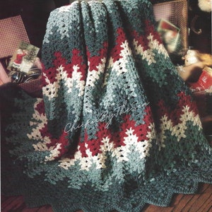 Vintage Christmas Crochet Pattern Heartbeat Ripple Afghan PDF Instant Digital Download Holiday Throw Blanket Home Decor image 1