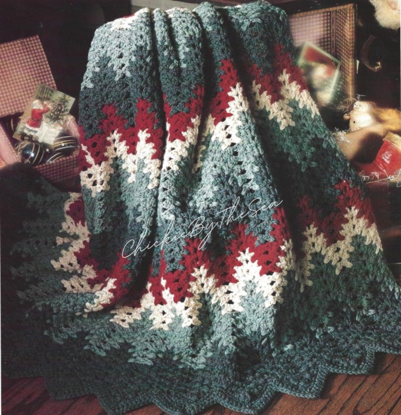 Vintage Christmas Crochet Pattern Heartbeat Ripple Afghan PDF Instant Digital Download Holiday Throw Blanket Home Decor image 1