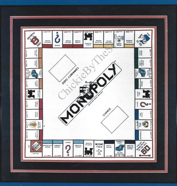 Vintage Cross Stitch Pattern Monopoly Game Board PDF Instant