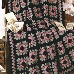 Vintage Crochet Pattern Granny Square Rose Flower Afghan PDF Instant Digital Download Elegant Floral Throw Blanket Home Decor
