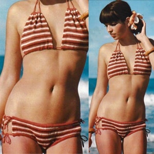 Vintage Knitting Pattern Striped String Bikini Swimsuit PDF Instant Digital Download Micro 2 Piece Bathing Suit Beachwear