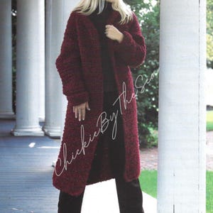 Vintage Crochet Pattern Womens Oversized Long Cardigan Jacket PDF Instant Digital Download Knee Long Duster Sweater Coat