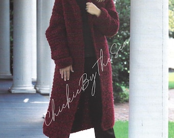 Vintage Crochet Pattern Womens Oversized Long Cardigan Jacket PDF Instant Digital Download Knee Long Duster Sweater Coat