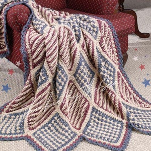 Vintage Tunisian Crochet Pattern 4th of July Afghan Blanket Bed Cover Throw Patriotic Heirloom Blanket PDF Instant Download Home Decor