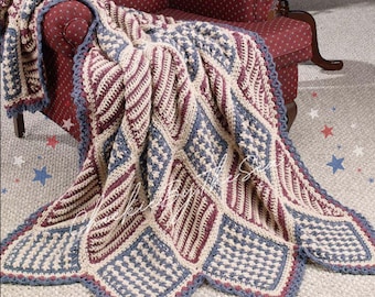 Vintage Tunisian Crochet Pattern 4th of July Afghan Blanket Bed Cover Throw Patriotic Heirloom Blanket PDF Instant Download Home Decor