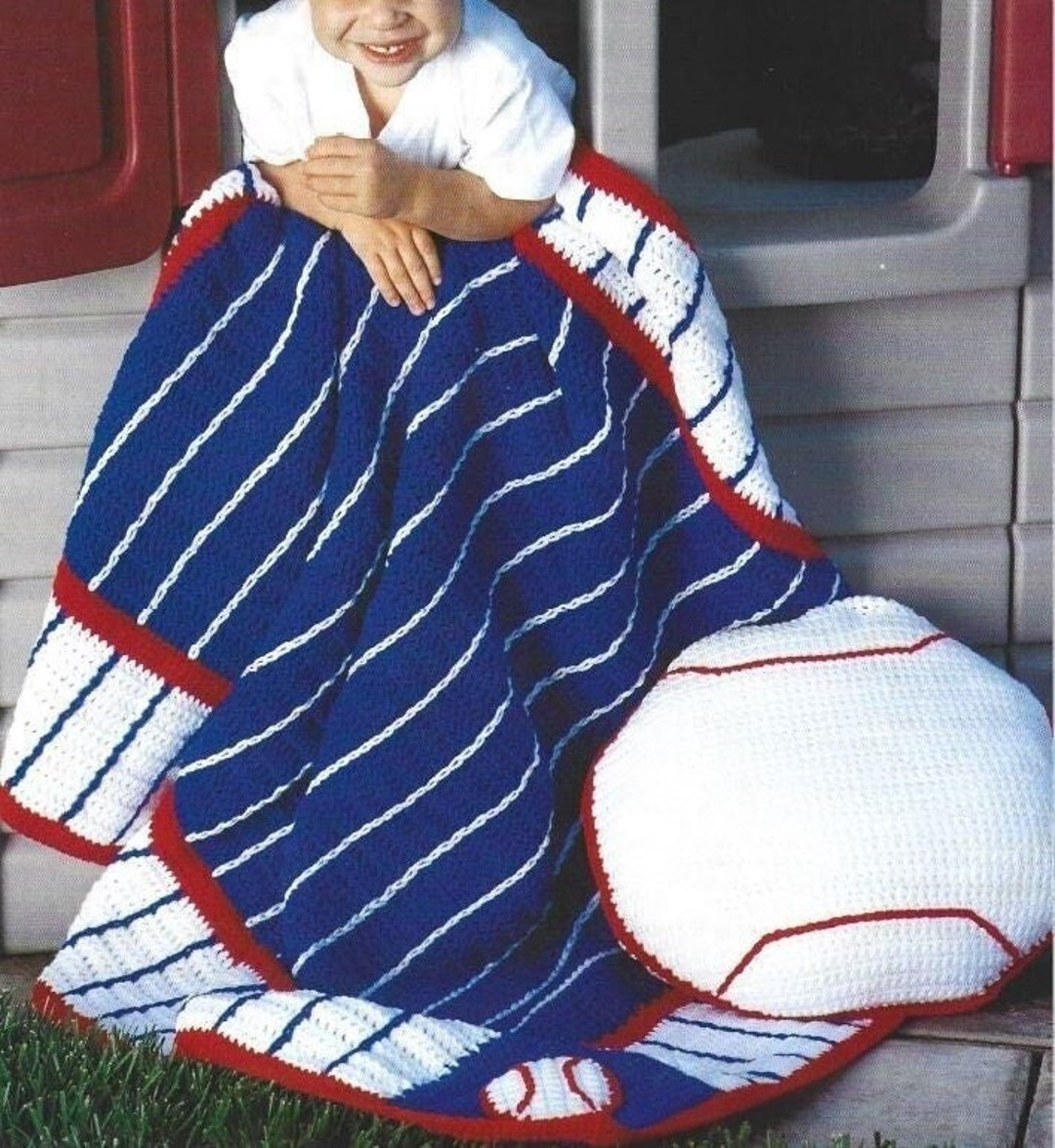 Crochet Kids Blanket Pattern Baseball Afghan and Matching Pillow PDF
