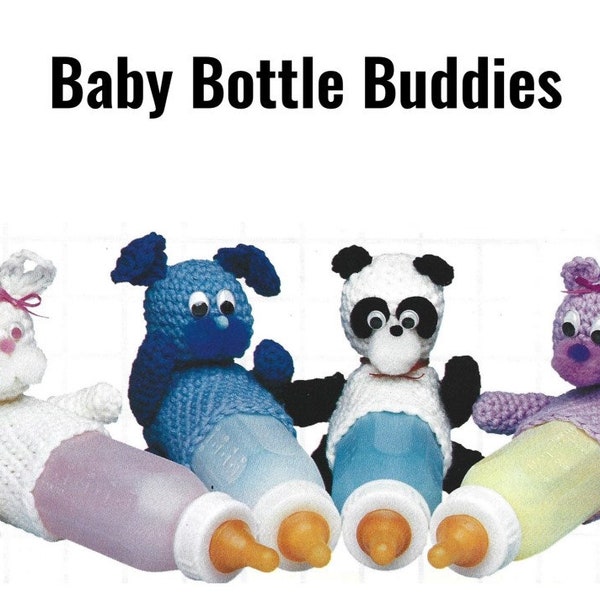 Vintage Crochet Pattern Baby Bottle Buddies Amigurumi Plush Baby Bottle Holders Rabbit Panda Dog Bear PDF Instant Digital Download