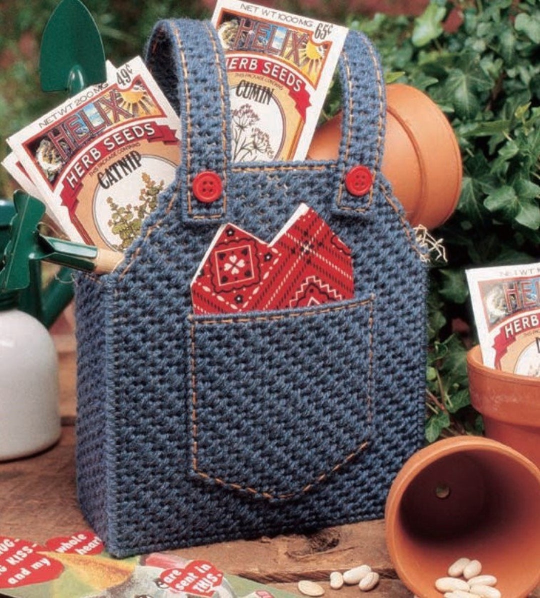 Plastic Canvas Pattern Overalls Gift Bag PDF Instant Digital Download ...