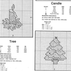 Peut inclure: Un mod&egrave;le de point de croix pour un sapin de No&euml;l et une bougie. Le mod&egrave;le comprend des instructions pour le point arri&egrave;re et les couleurs de fil DMC n&eacute;cessaires. La zone de conception est de 20 x 17 points pour l'arbre et de 20 x 15 points pour la bougie.