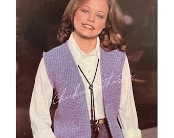 Vintage Knitting Pattern Simple Open Front Cardigan Vest Minimalist Sleeveless Waistcoat Sweater Top PDF Instant Digital Download