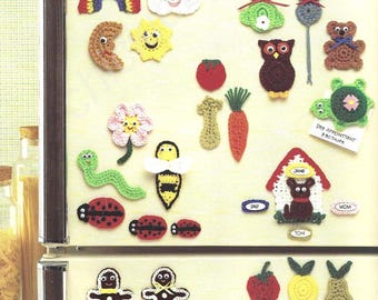 Vintage Crochet Fridge Magnets Pattern PDF Instant Digital Download Animals Rainbow Fruit 25 Different Designs Kitchen Home Decor