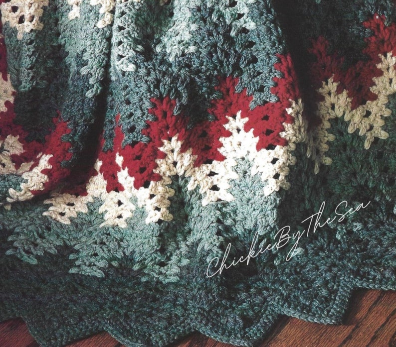 Vintage Christmas Crochet Pattern Heartbeat Ripple Afghan PDF Instant Digital Download Holiday Throw Blanket Home Decor image 2