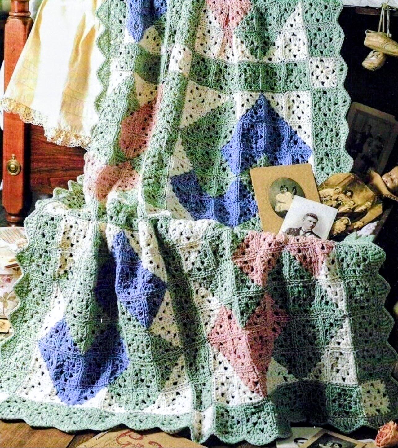 Vintage Crochet Quilt Pattern Granny Square Patchwork Afghan PDF Instant Digital Download Pinwheel Motif Throw Blanket Home Decor