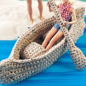 Vintage Crochet Fashion Doll Boat and Canoe with Paddle Oar Imaginative Play PDF Instant Digital Download Baby Doll Accessories Gift Idea