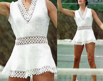 Vintage Knitting Pattern Lacy Tennis Skirt Mini Dress PDF Instant Digital Download Womens Athletic Dress 70's Clothing