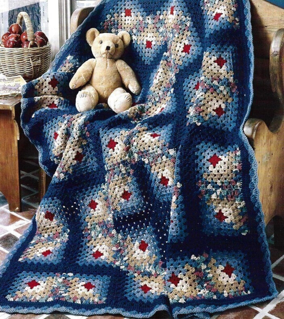 Vintage Crochet Pattern Log Cabin Granny Square Afghan PDF Instant
