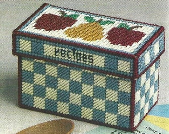Plastic Canvas Pattern Recipe Box Apples and Pears PDF Instant Digital Download Checkered Folk Art Recipe Holder Home Kitchen Decor