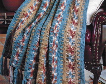 Vintage Crochet Pattern Southwestern Afghan PDF Instant Digital Download Striped Navajo Autumn Throw Blanket Home Decor