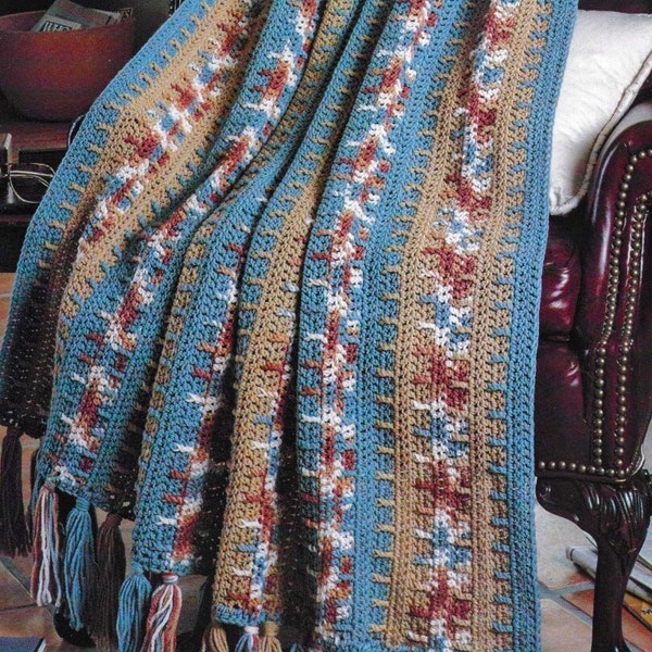 Vintage Crochet Pattern Southwestern Afghan PDF Instant Digital Download Striped Navajo Autumn Throw Blanket Home Decor