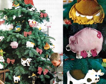 Vintage Sewing Pattern Farm Animal Fabric Christmas Ornaments Set of 9 PDF Instant Digital Download Barnyard Felt Holiday Tree Home Decor