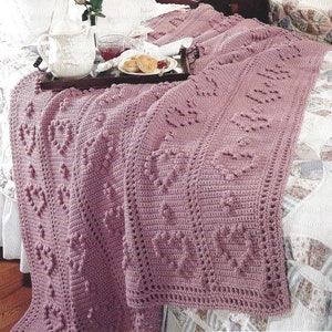 Vintage Crochet Pattern Lacy Hearts Motif Afghan PDF Instant Digital Download Valentines Day Throw Blanket Home Decor