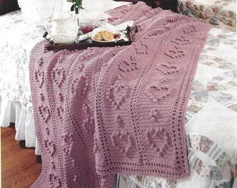 Vintage Crochet Pattern Lacy Hearts Motif Afghan PDF Instant Digital Download Valentines Day Throw Blanket Home Decor