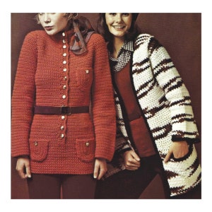 Vintage 70s Crochet Pattern Pullover Tunic Top and Striped Cardigan Sweater Set of 2 PDF Instant Digital Download Two Retro Patterns