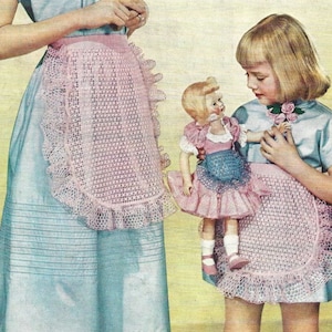 Vintage Crochet Frilly Aprons Pattern for Mom Daughter and Doll PDF Instant Digital Download Retro Ruffle Apron Grandma Granddaughter Doll