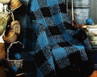 Vintage Crochet Pattern Large Buffalo Plaid Afghan PDF Instant Digital Download Lumberjack Style Throw Blanket Rustic Country Home Decor