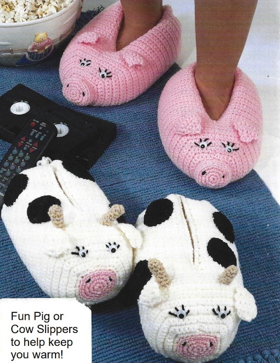 Vintage Crochet Pattern Barnyard Bigfoot Slippers Pig and Cow House Shoes PDF Instant Digital Download Animal Houseshoes for Adults Etsy Canada