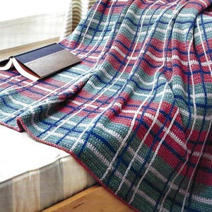 Vintage Crochet Pattern Pretty Tartan Plaid Afghan PDF Instant Digital Download Striped Single Crochet Throw Blanket Home Decor
