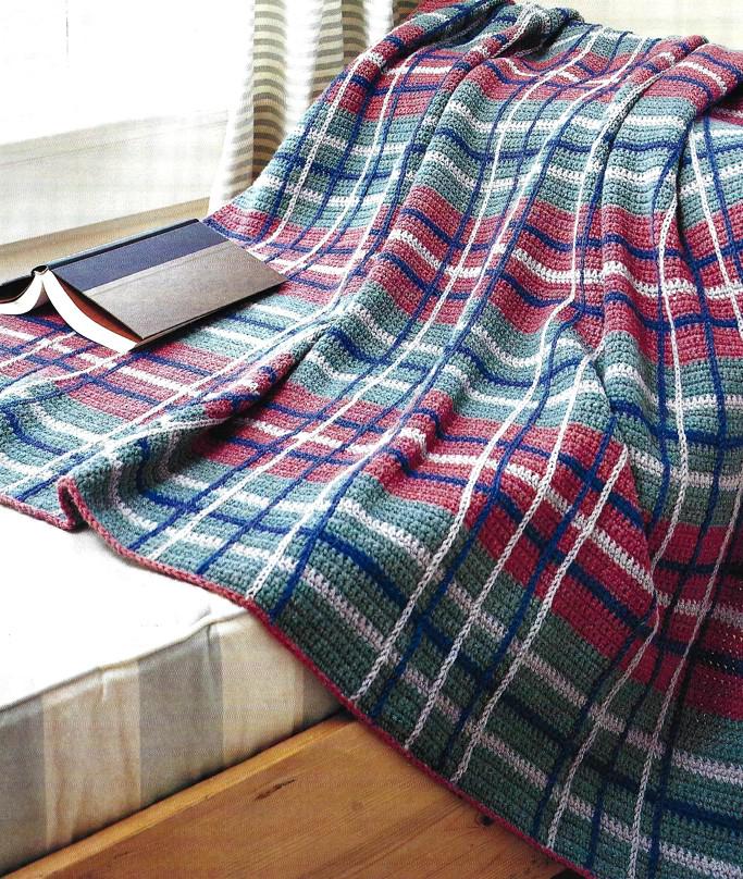 ヴィンテージクロッシェパターン 美しいタータンチェックのアフガン