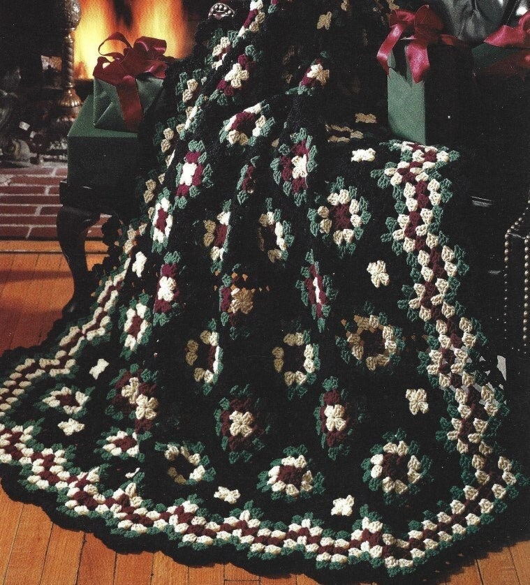 Granny Square Crochet Christmas Afghan Pattern PDF Instant Digital Download Cozy Vintage Throw Blanket 48"x63" Holiday Home Decor