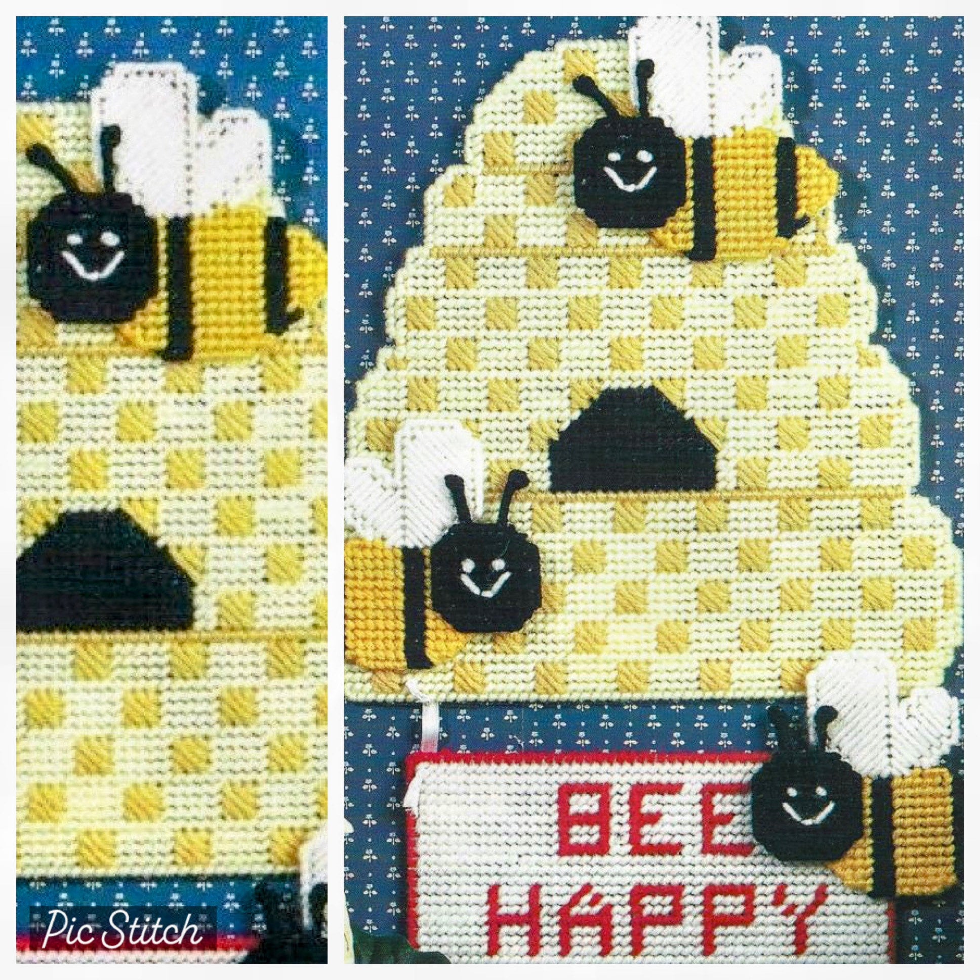 Plastic Canvas Beehive Pattern PDF Instant Digital Download Bumble Bee Welcome Sign Door Decor Be Happy Wall Hanging
