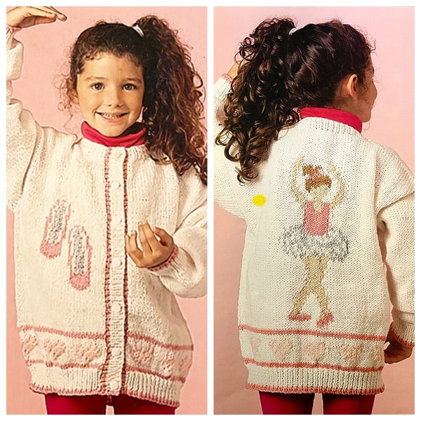 Vintage Knitting Pattern Ballerina Cardigan Sweater PDF Instant Digital Download Kids Long Tunic Jacket Size 4, 6, 8, 10, 12