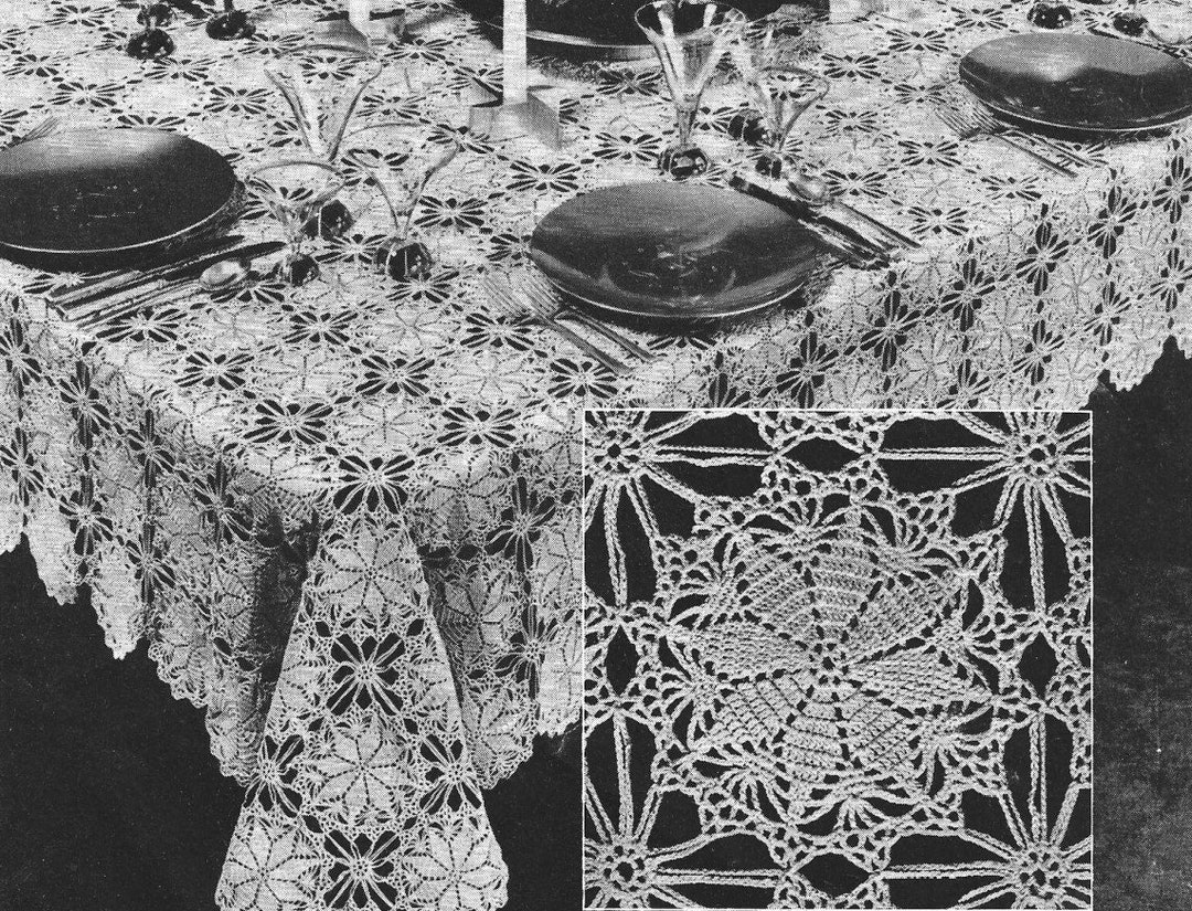 Vintage Crochet Pattern Lacy Rectangle Tablecloth Christmas Snowflake