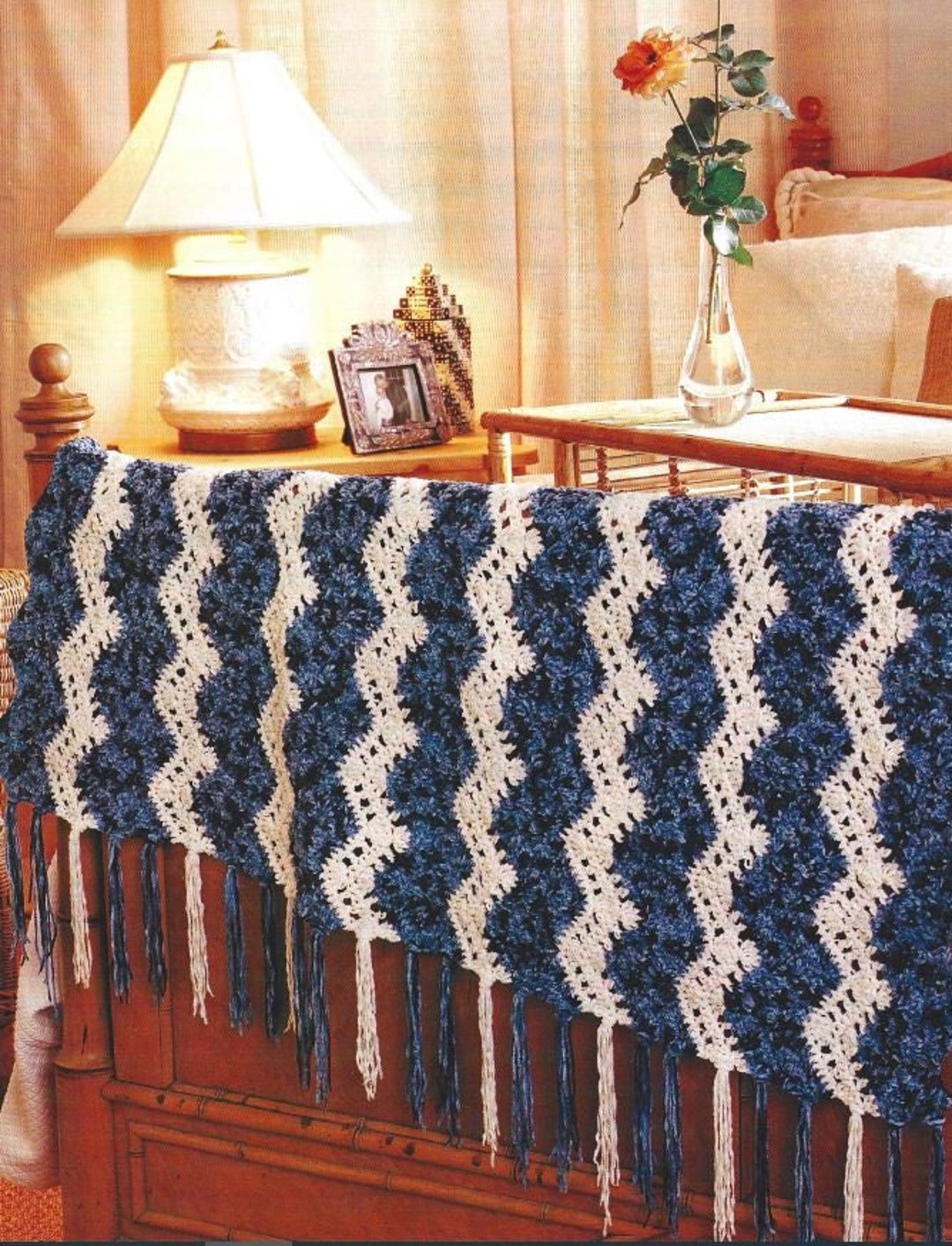 Vintage Crochet Pattern Vertical Ripple Afghan Blanket With Chenille ...
