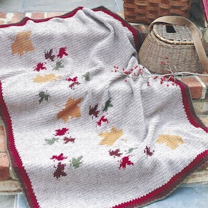 Vintage Crochet Falling Leaves Afghan Pattern PDF Instant Digital Download Fall Autumn Country Lapghan Throw Wrap Blanket 45&quot;x61&quot; Home Decor
