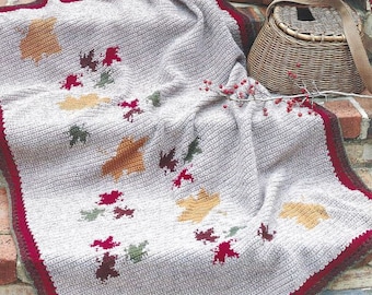 Vintage Crochet Falling Leaves Afghan Pattern PDF Instant Digital Download Fall Autumn Country Lapghan Throw Wrap Blanket 45"x61" Home Decor