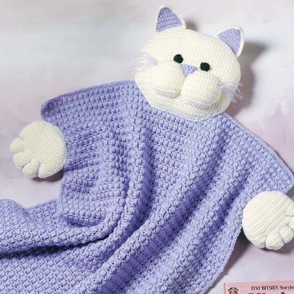 Vintage Crochet Pattern Cat Security Blanket Afghan Amigurumi Plush Animal Toy PDF Download Baby Blanket Buddy 26" x 28" Nursery Decor