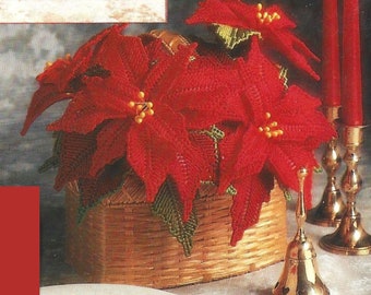 Plastic Canvas Pattern Red Poinsettia PDF Instant Digital Download Christmas Floral Plant Basket Holiday Decor